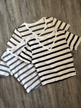 Active USA Striped Short Sleeve Tee Trio in White, Black, Navy & Olive